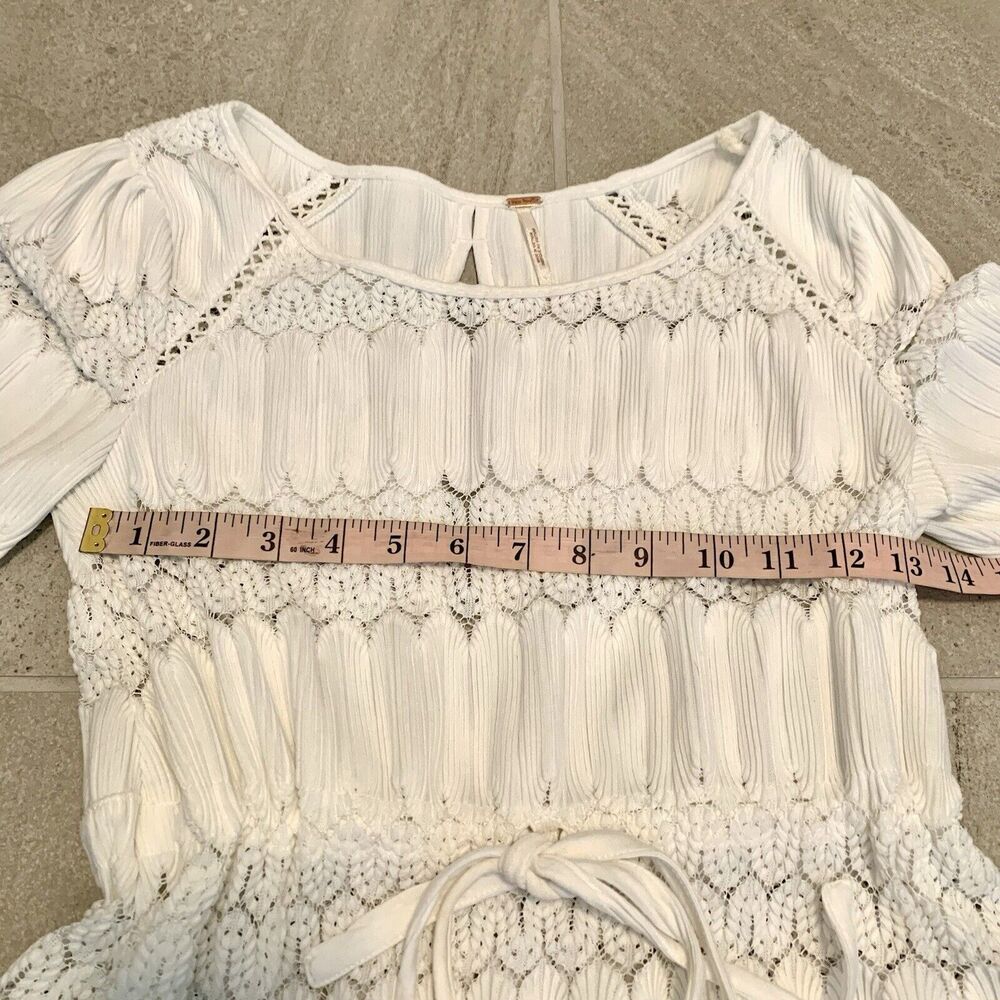 Free People White Fire Island Embroidered  Keyhole Peasant Blouse Top X Small - Picture 3 of 6